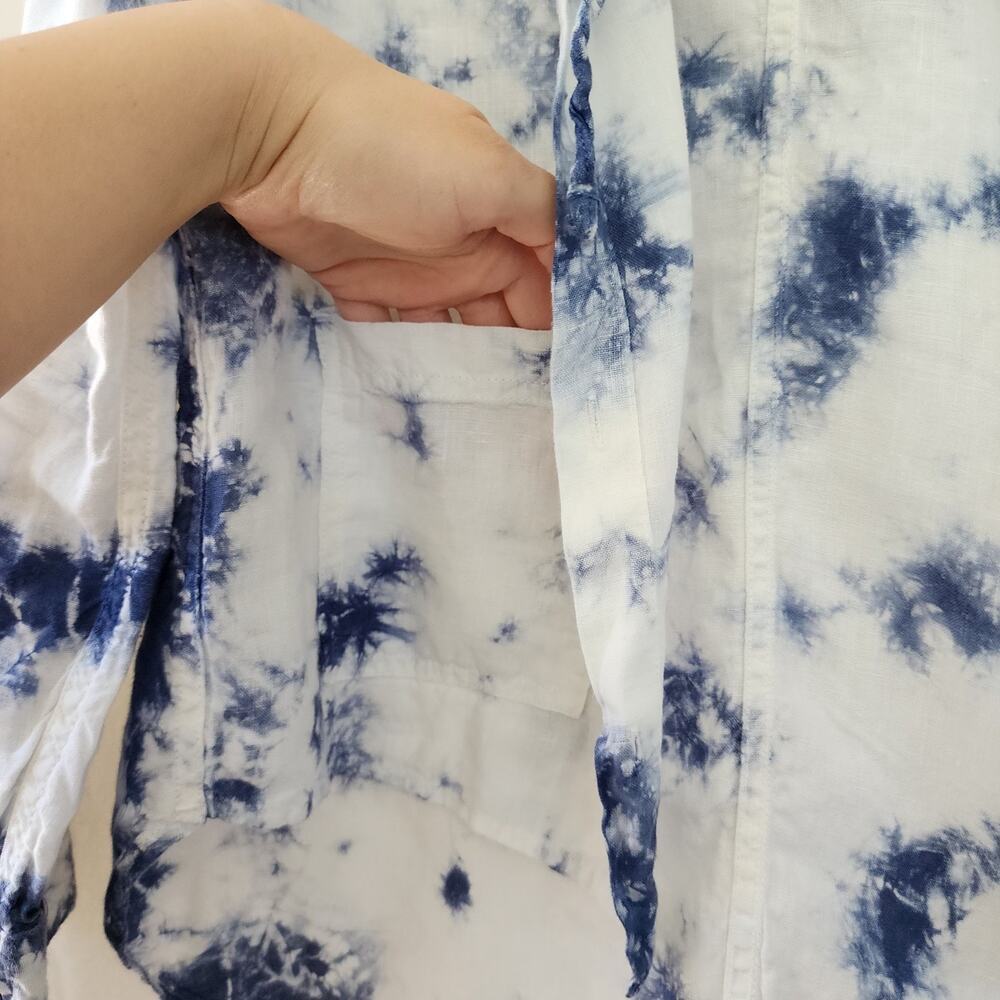 Rachel Zoe 100% linen blue white tie dye hoodie shacket S coastalgrandma Resort - Picture 9 of 11
